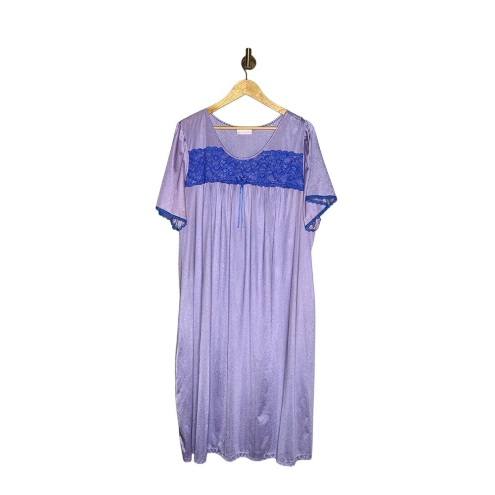 Vintage‎ Serenada Nightgown XL Lavender Blue Lace Chemise Coquette Cottagecore